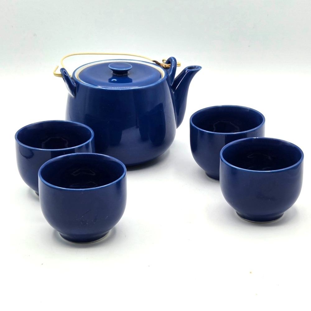 Cobalt Blue Teapot with Matching 4 cups